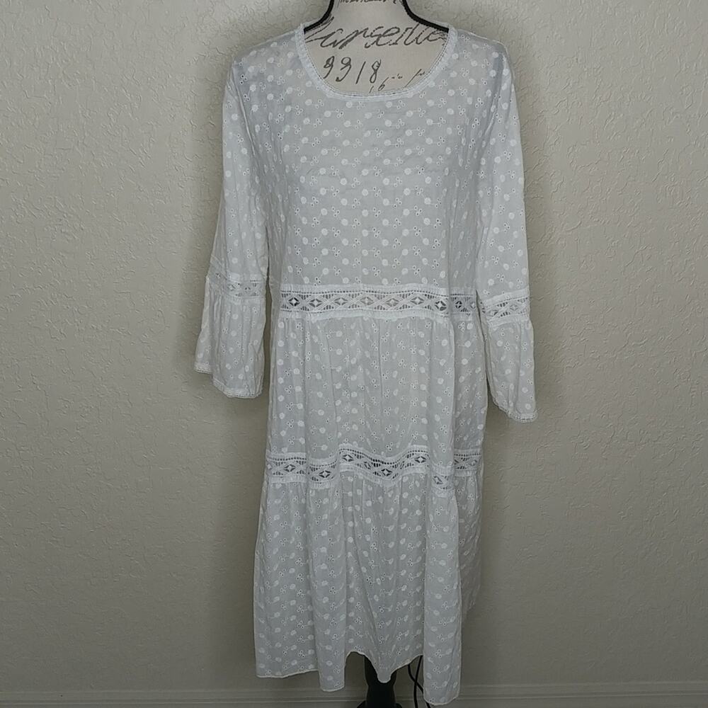 Floral, Lace, And Eyelet Detail Dress White Size XL Fairy, Boho, Hippie, Wedding